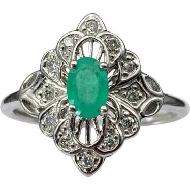 Alluring Art Deco  White 14K, Diamond & Emerald R… - image 1