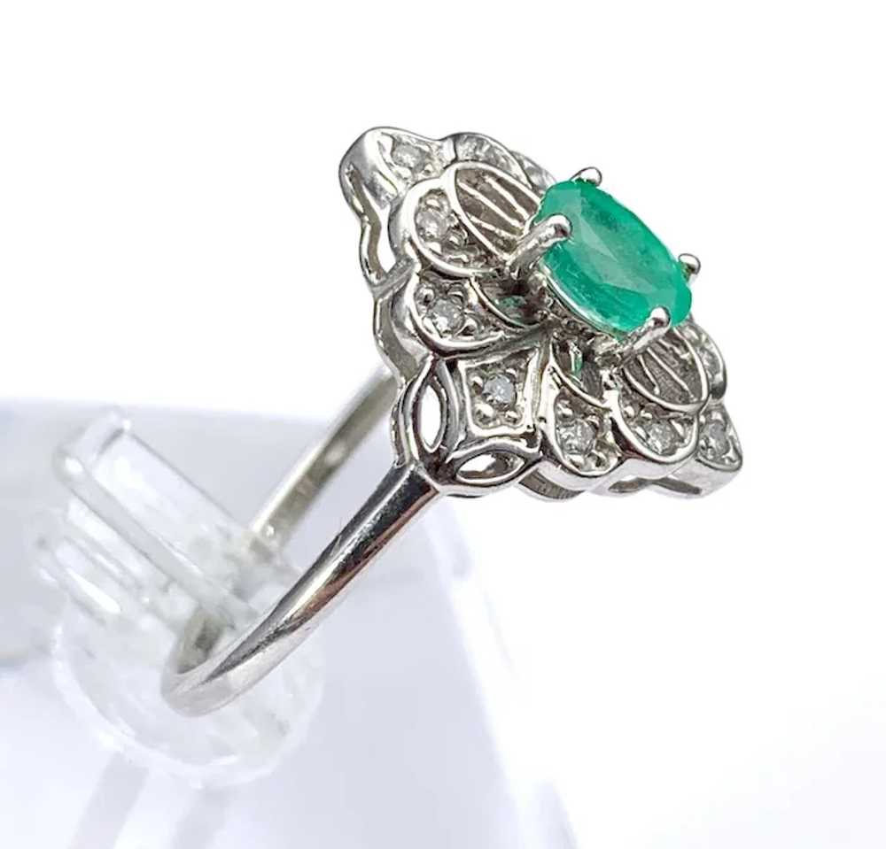 Alluring Art Deco  White 14K, Diamond & Emerald R… - image 2