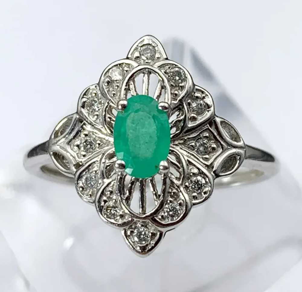 Alluring Art Deco  White 14K, Diamond & Emerald R… - image 3