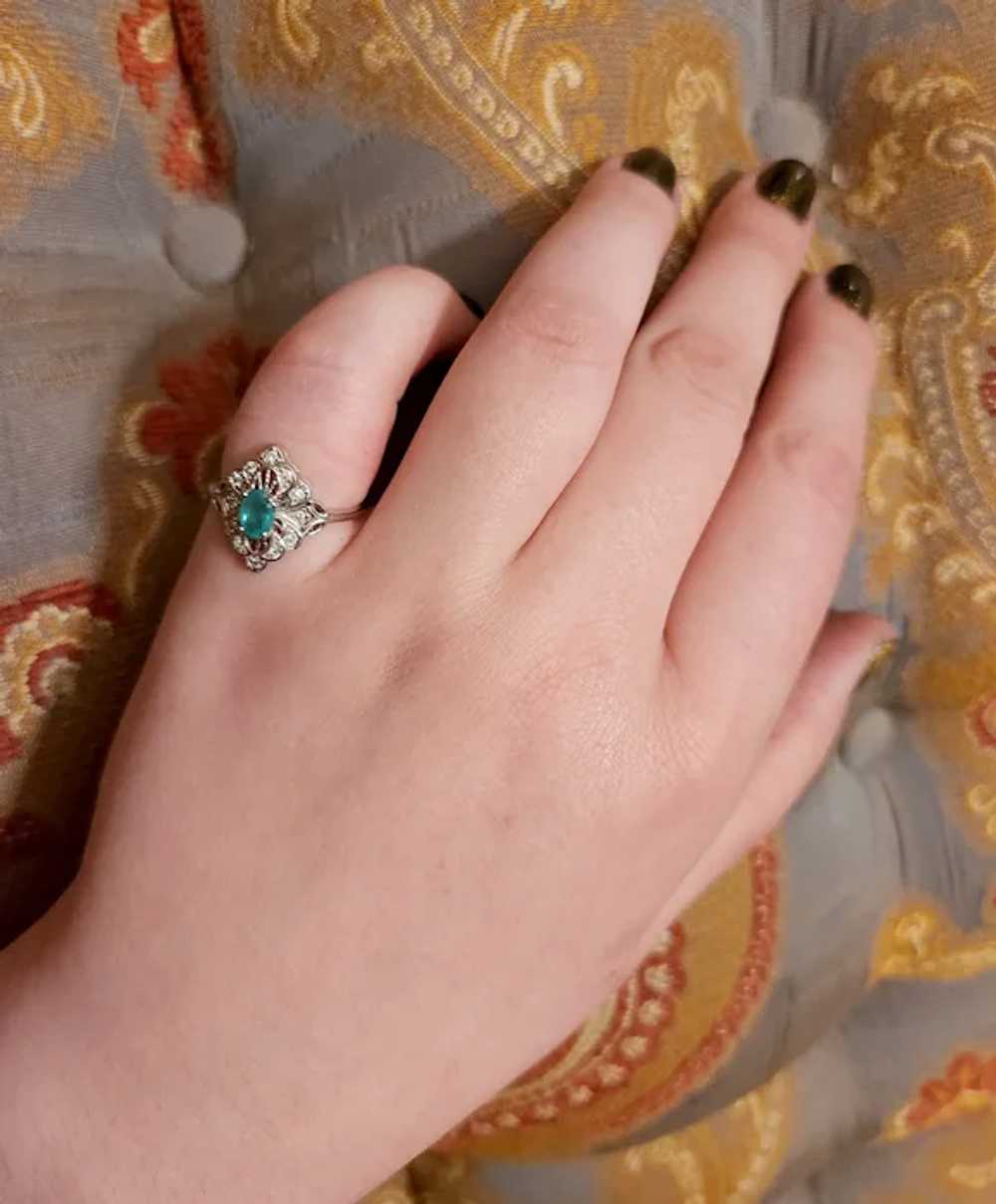 Alluring Art Deco  White 14K, Diamond & Emerald R… - image 6