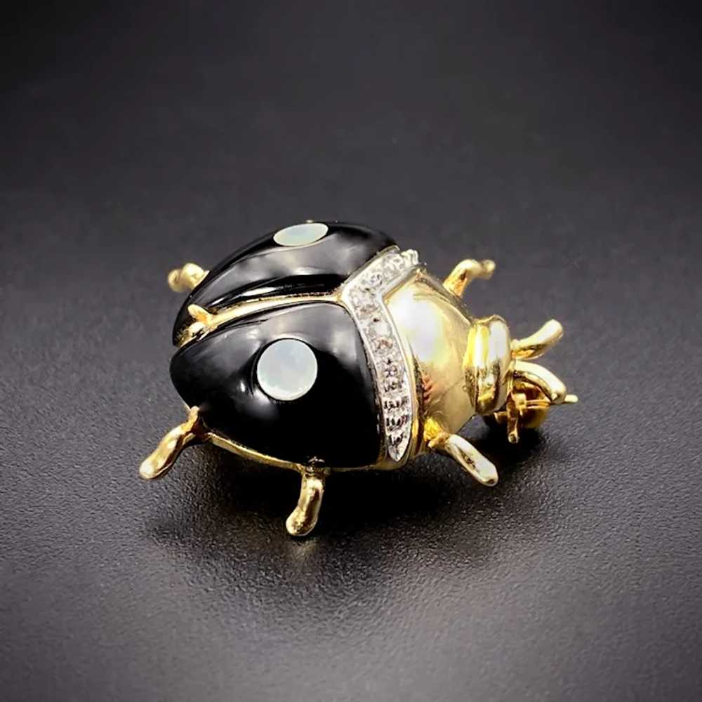 14K, Diamond, Mother of Pearl & Enamel Insect Bro… - image 2