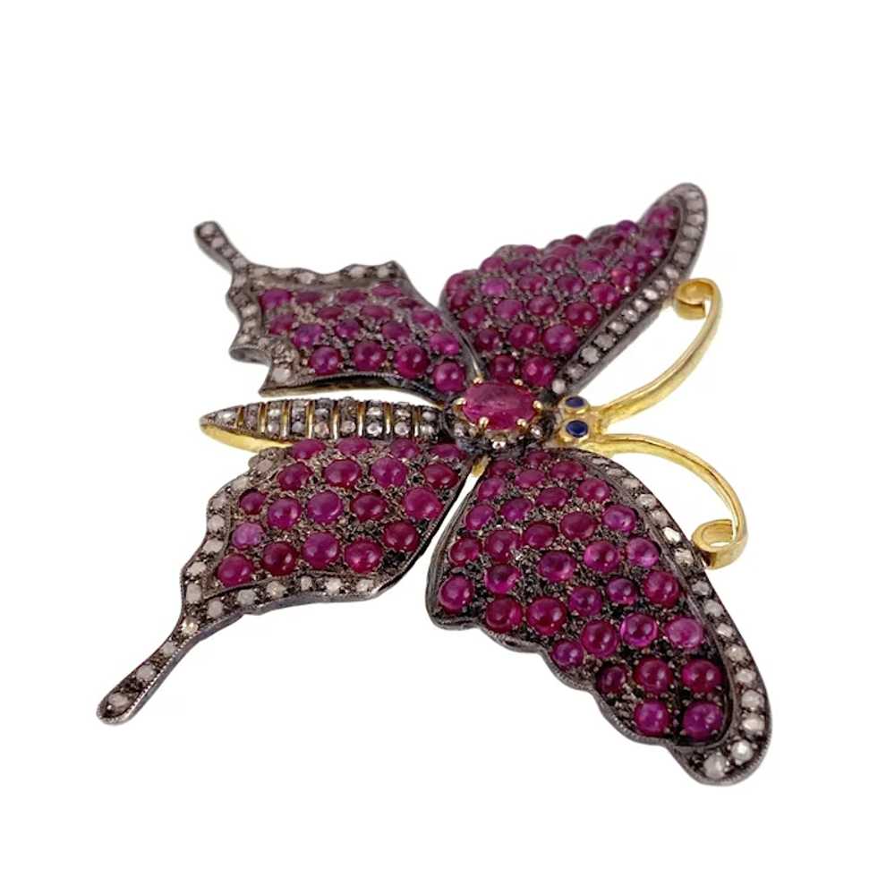 Antique Silver, Gold, Ruby & Diamond Butterfly Br… - image 4