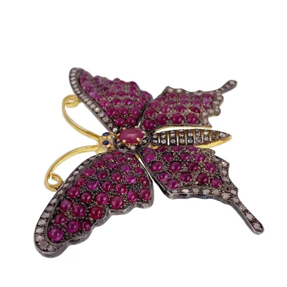 Antique Silver, Gold, Ruby & Diamond Butterfly Br… - image 5