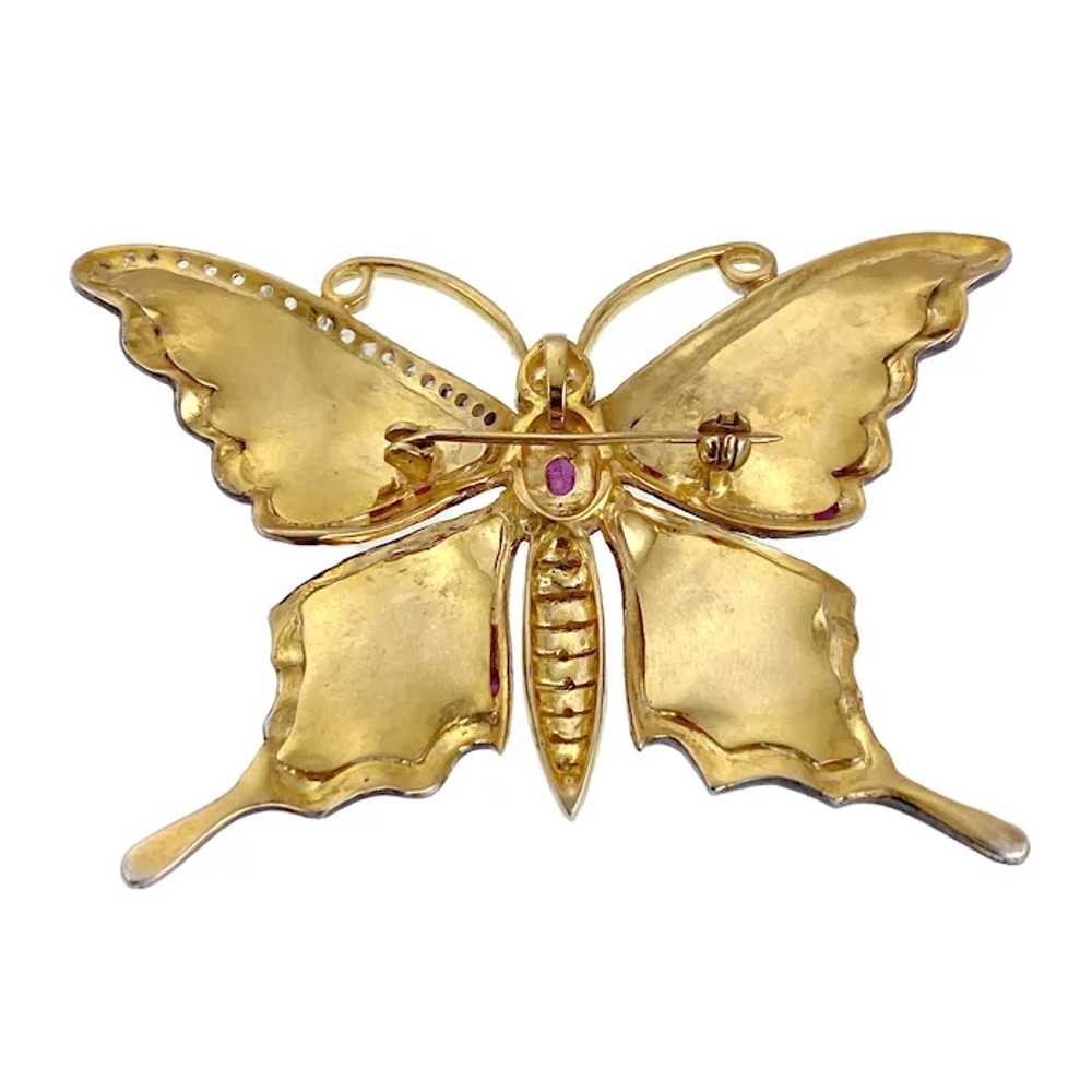 Antique Silver, Gold, Ruby & Diamond Butterfly Br… - image 6