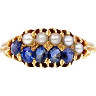 Late Victorian Sapphire and Pearl 14k Gold Ring
