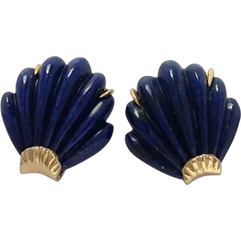 Lapis Lazuli Shell Earrings 14k Vintage - image 1