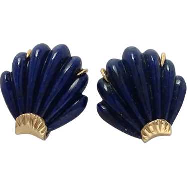 Lapis Lazuli Shell Earrings 14k Vintage - image 1