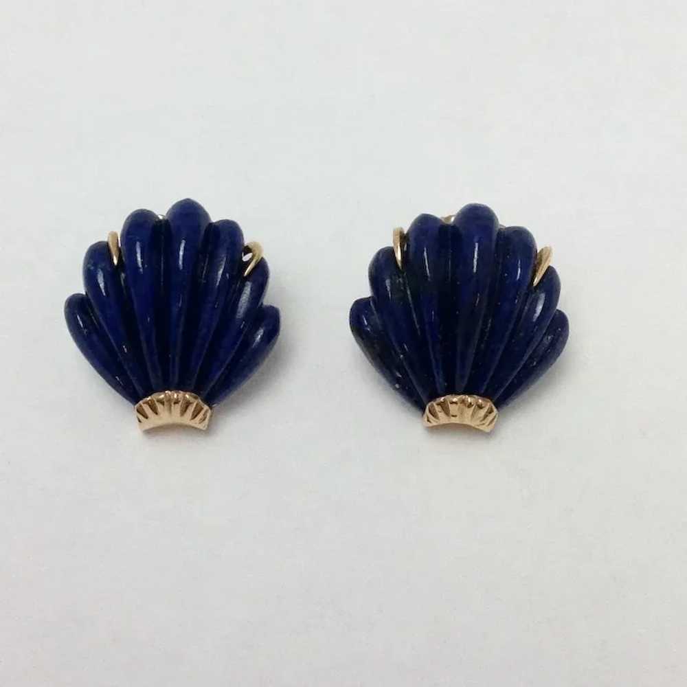 Lapis Lazuli Shell Earrings 14k Vintage - image 2