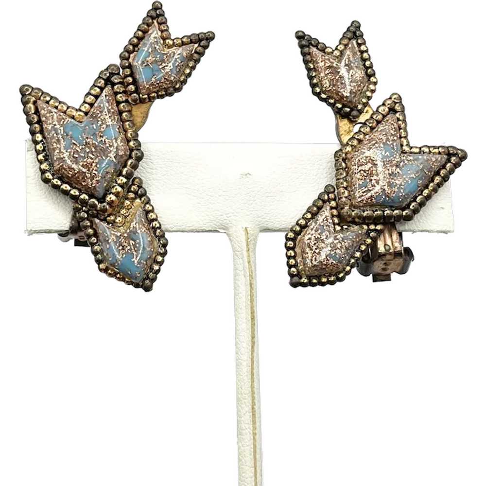 Vintage Copper & Blue Metallic Stone Earrings - image 1