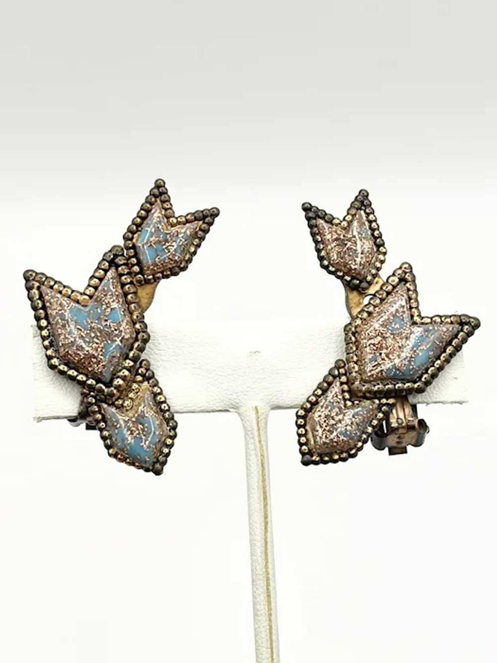 Vintage Copper & Blue Metallic Stone Earrings - image 2