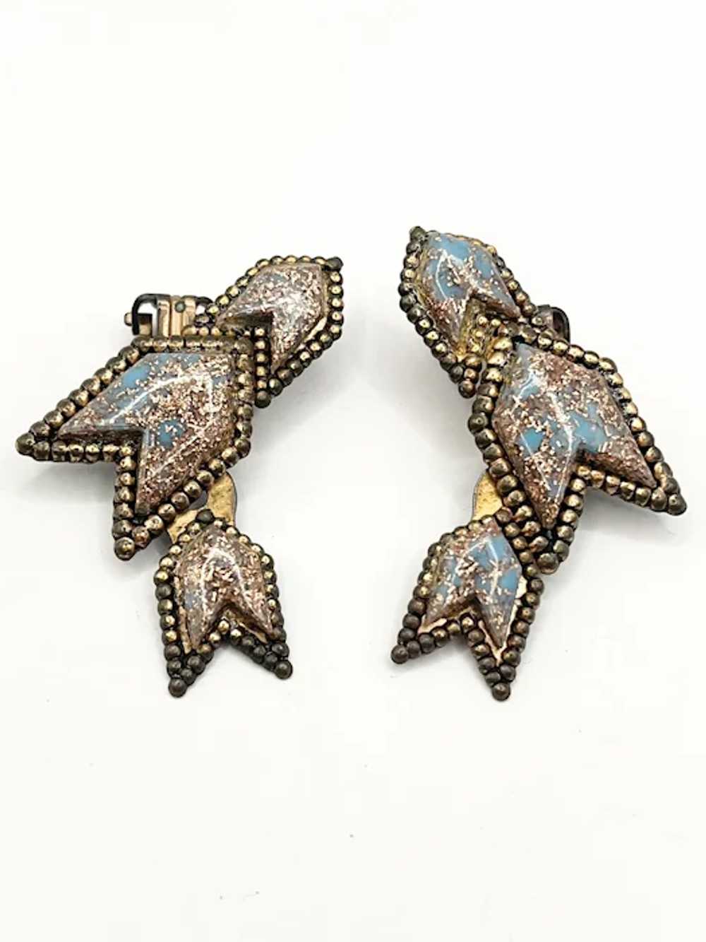 Vintage Copper & Blue Metallic Stone Earrings - image 3