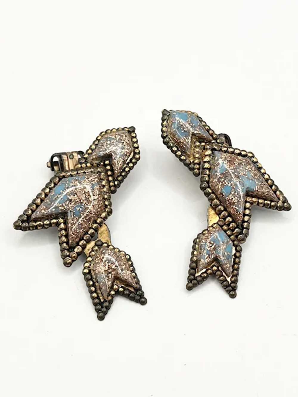 Vintage Copper & Blue Metallic Stone Earrings - image 4