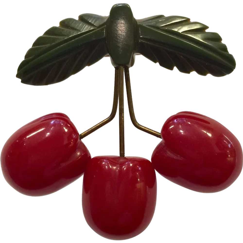 1930s Art Deco Red Bakelite RARE Figural Cherries… - image 1