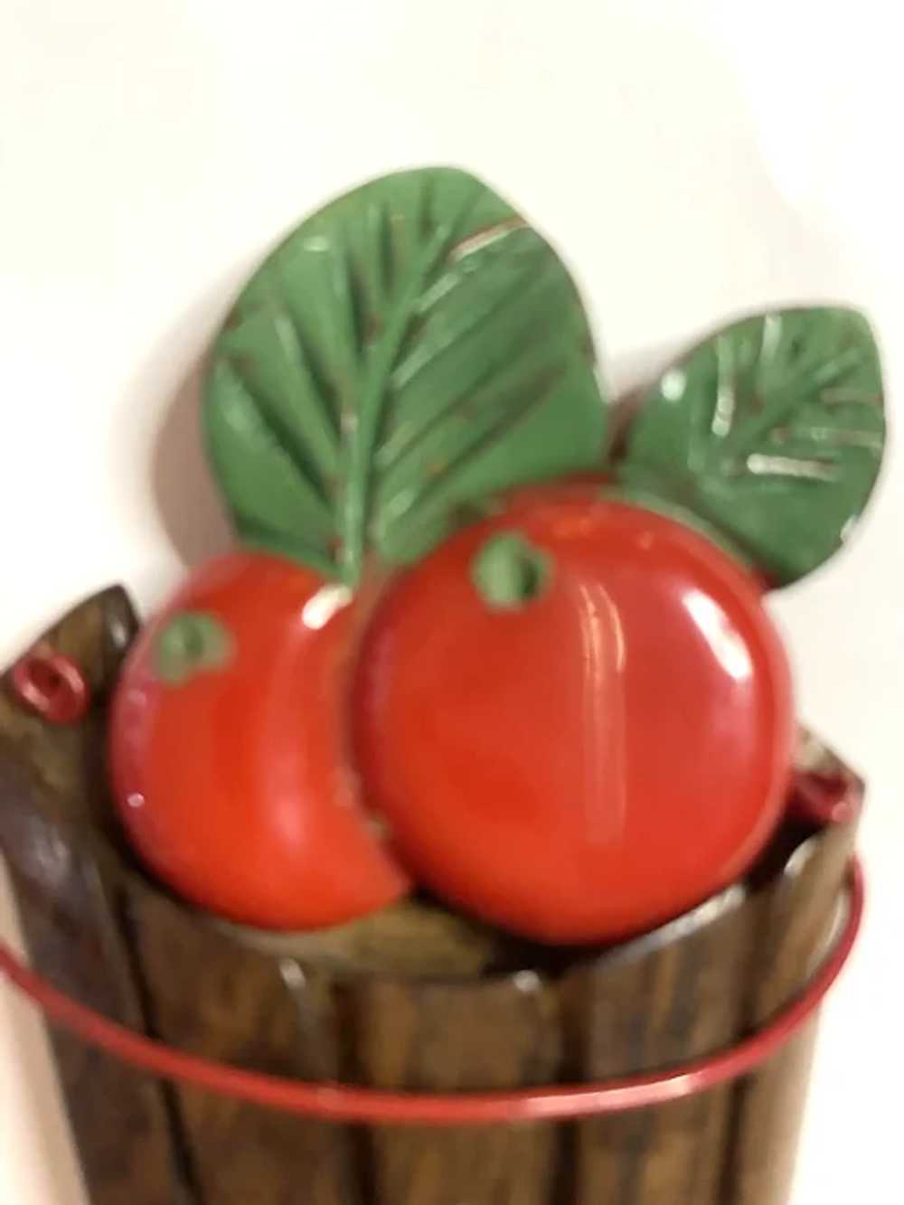 RARE 1930s Wood and Red Bakelite Tomatoes in a Ba… - image 2