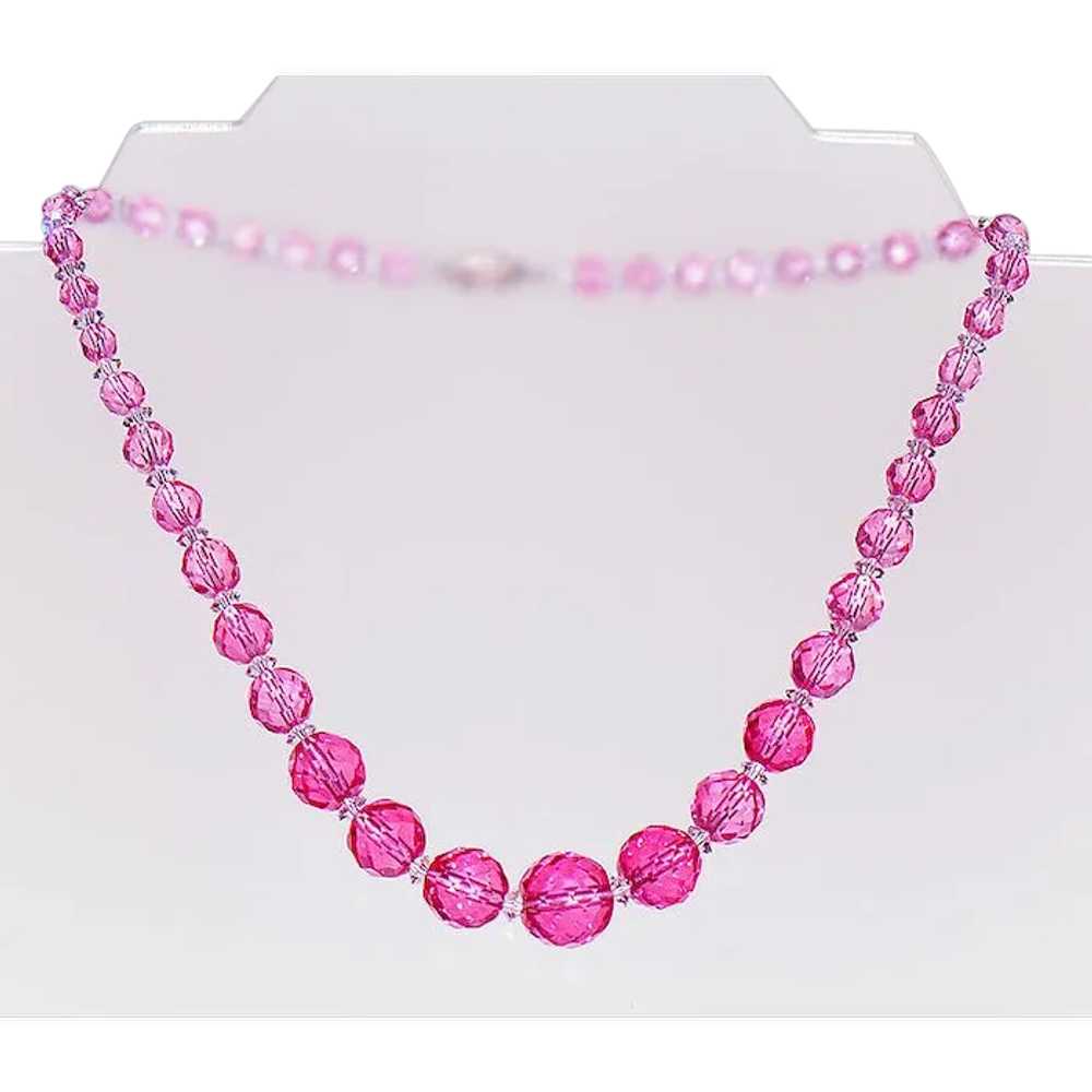 1930's Faceted Cranberry Crystal Necklace - image 1