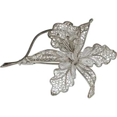 .800 Silver Orchid Motif Mesh Pin - image 1