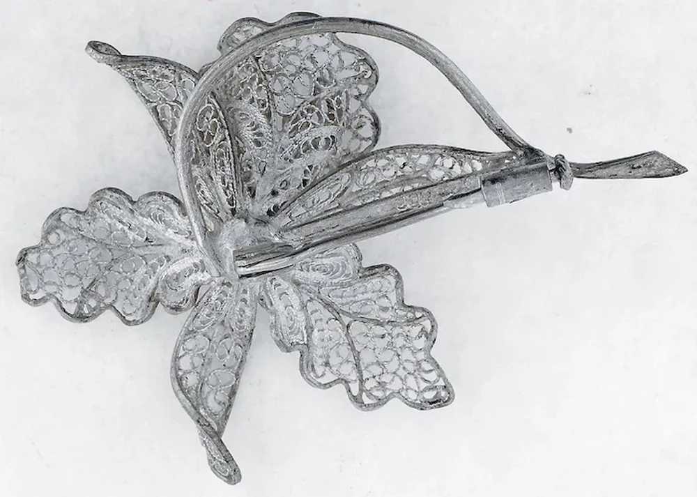 .800 Silver Orchid Motif Mesh Pin - image 2