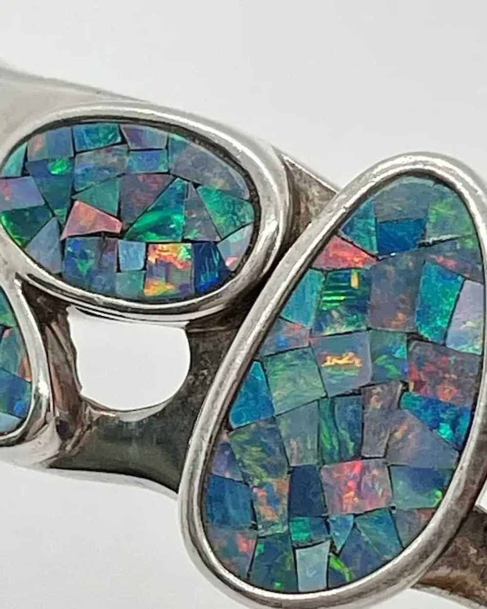 Australian black opal mosaic sterling silver cuff… - image 9