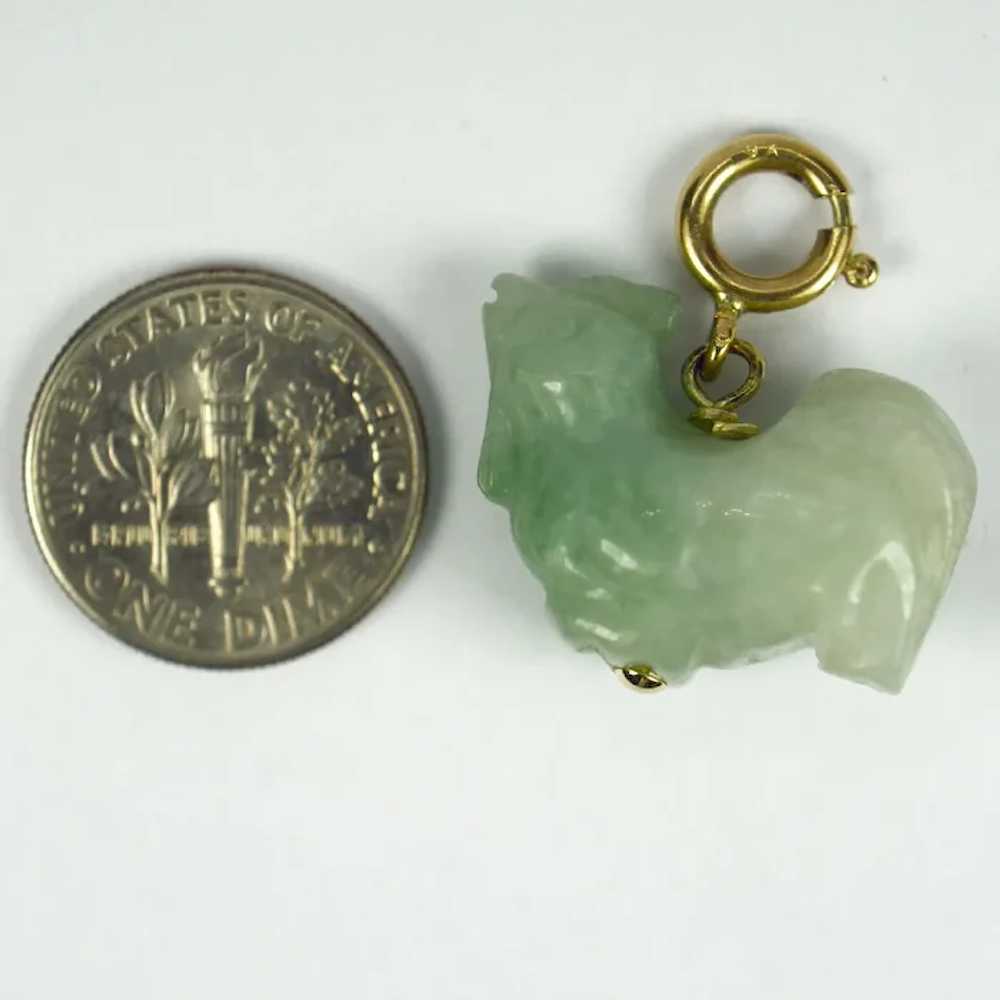 Carved Green Jade Rooster 9K Yellow Gold Charm Pe… - image 11