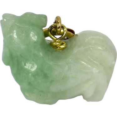 Carved Green Jade Rooster 9K Yellow Gold Charm Pe… - image 1
