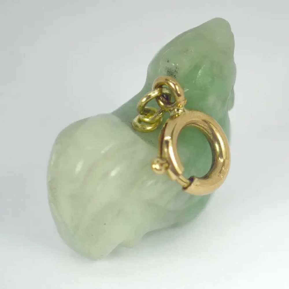 Carved Green Jade Rooster 9K Yellow Gold Charm Pe… - image 2
