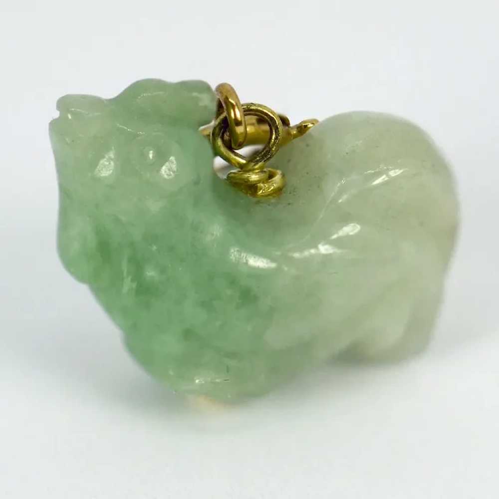 Carved Green Jade Rooster 9K Yellow Gold Charm Pe… - image 3