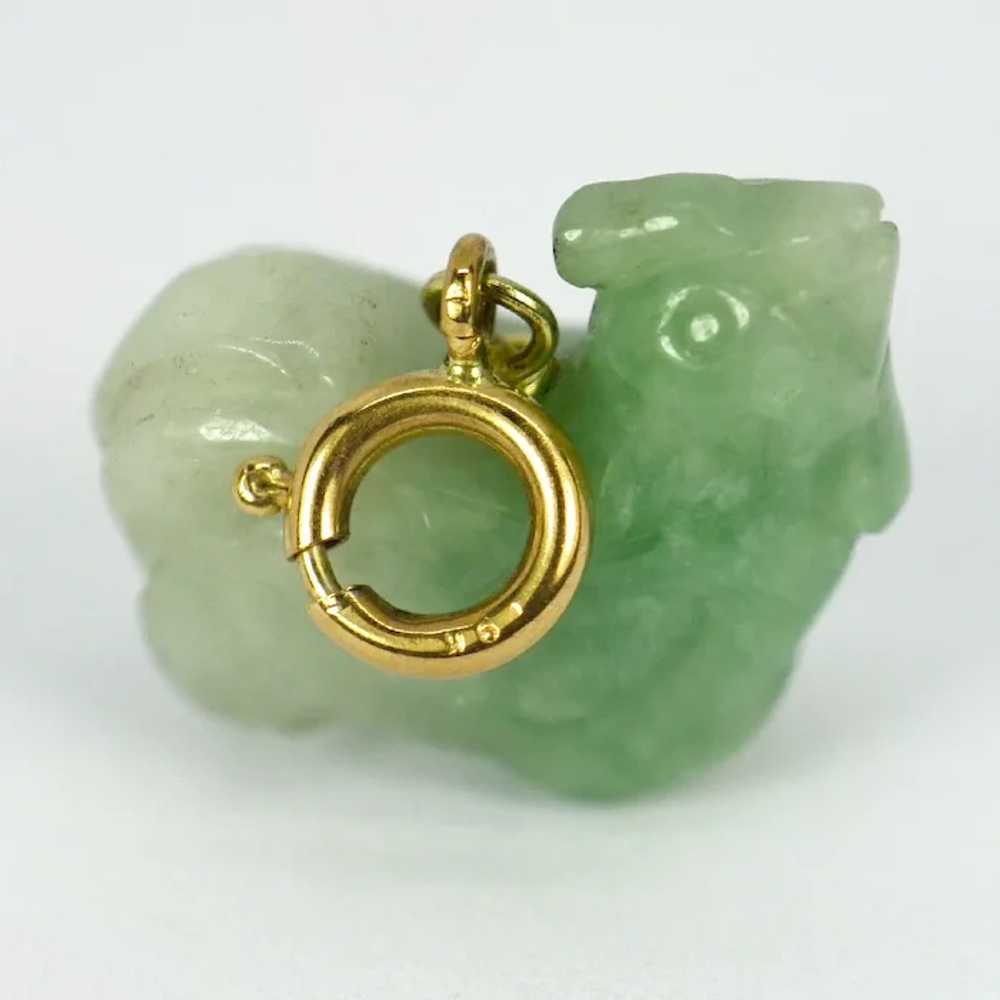 Carved Green Jade Rooster 9K Yellow Gold Charm Pe… - image 4