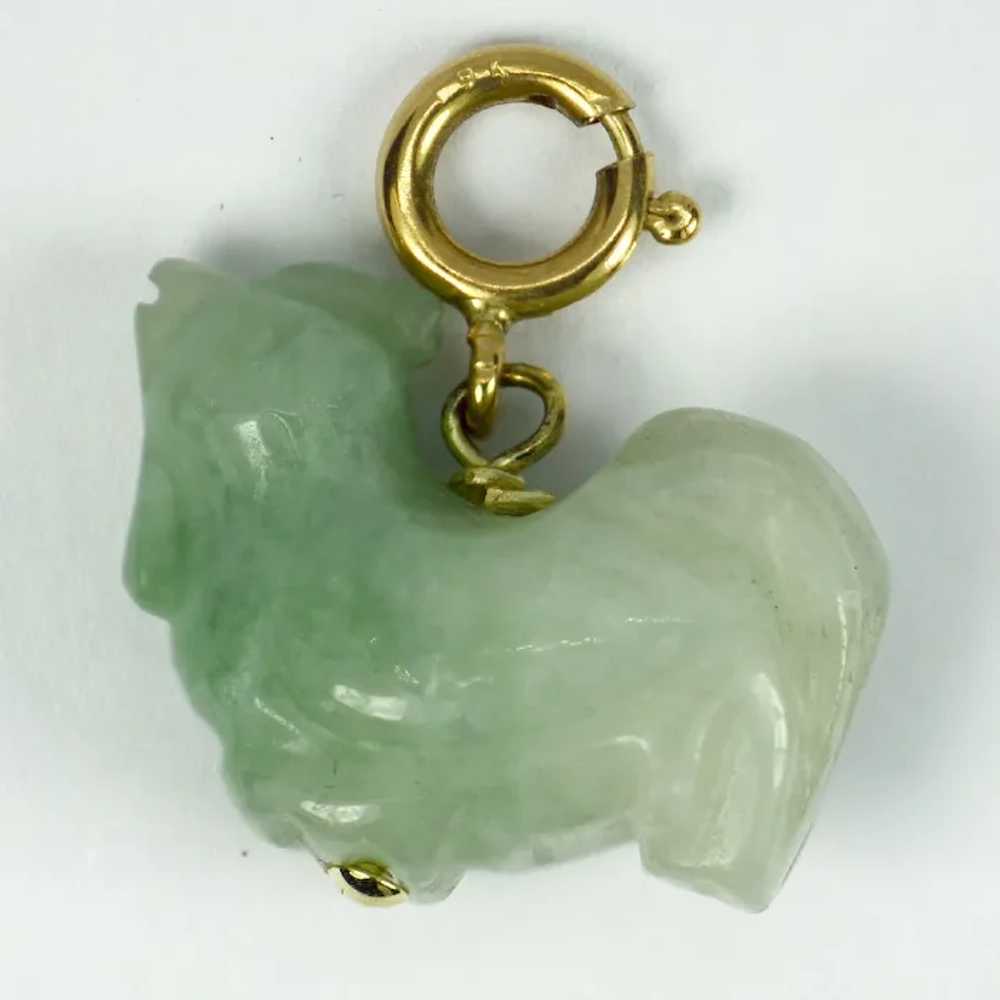 Carved Green Jade Rooster 9K Yellow Gold Charm Pe… - image 5