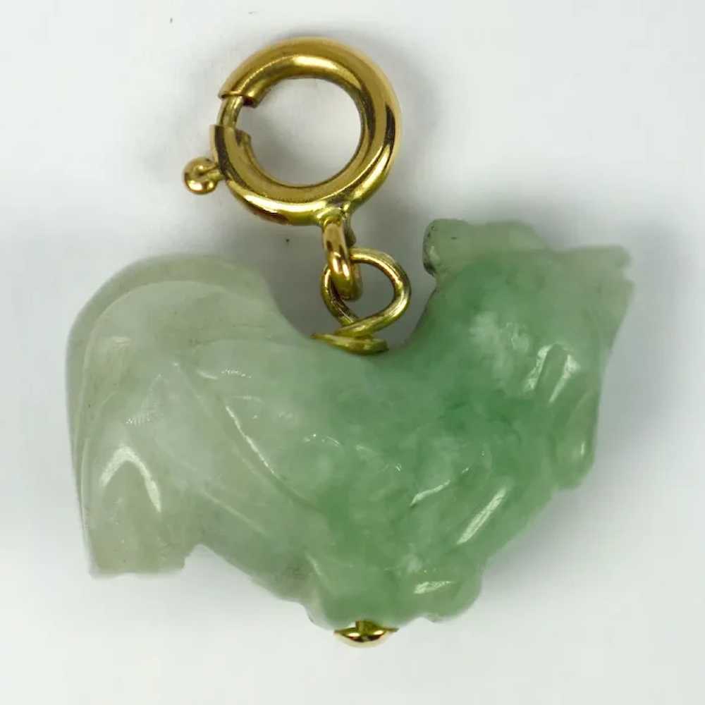 Carved Green Jade Rooster 9K Yellow Gold Charm Pe… - image 6
