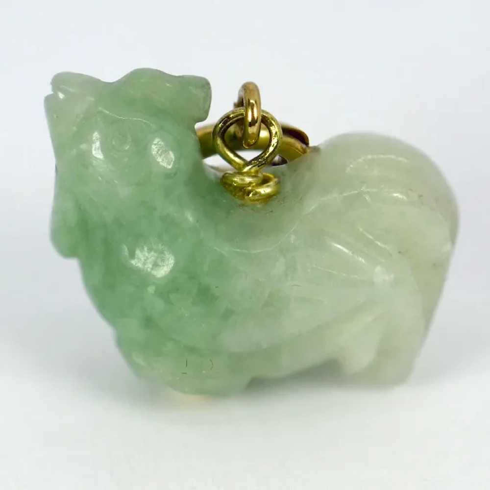 Carved Green Jade Rooster 9K Yellow Gold Charm Pe… - image 7