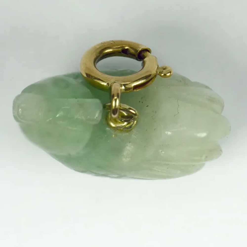 Carved Green Jade Rooster 9K Yellow Gold Charm Pe… - image 8