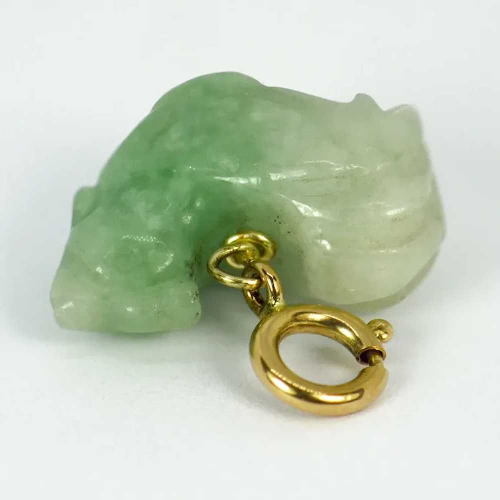Carved Green Jade Rooster 9K Yellow Gold Charm Pe… - image 9