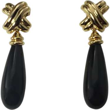 Vintage 14 Karat Yellow Gold and Onyx Dangle Earr… - image 1