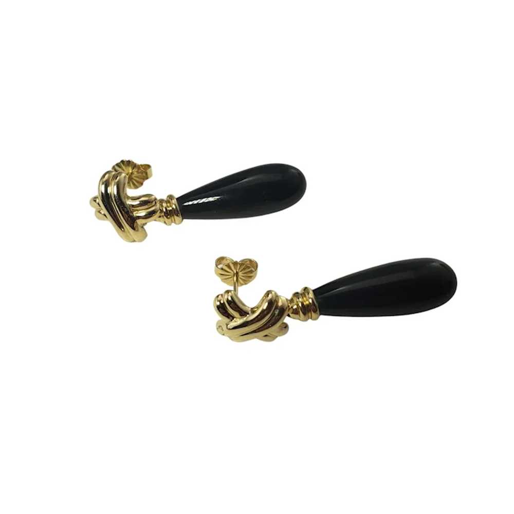 Vintage 14 Karat Yellow Gold and Onyx Dangle Earr… - image 2