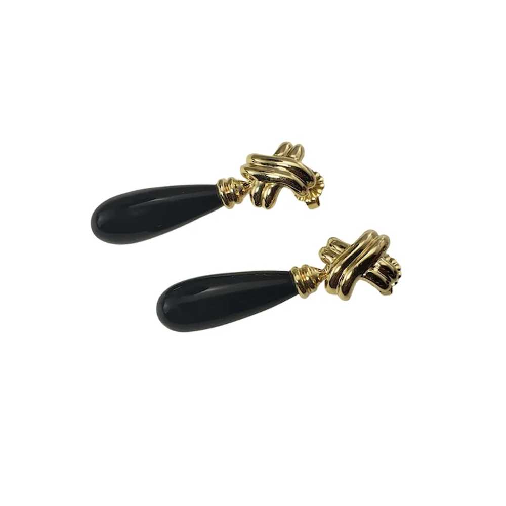 Vintage 14 Karat Yellow Gold and Onyx Dangle Earr… - image 3