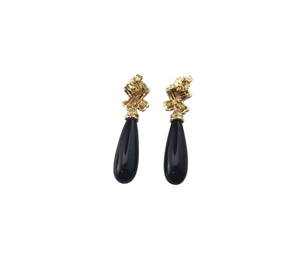 Vintage 14 Karat Yellow Gold and Onyx Dangle Earr… - image 4