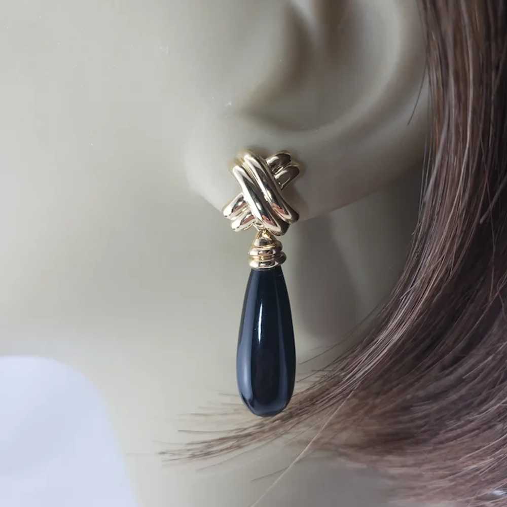 Vintage 14 Karat Yellow Gold and Onyx Dangle Earr… - image 7