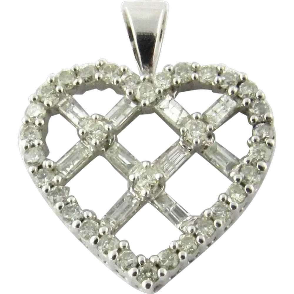 Vintage 14K White Gold Diamond Criss Cross Heart … - image 1