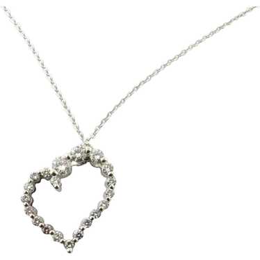 Vintage 14 Karat White Gold Diamond Heart Pendant… - image 1