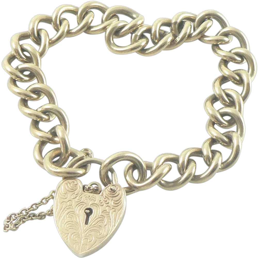 9 Carat Gold Padlock Heart Gate Curb Link Bracelet - image 1