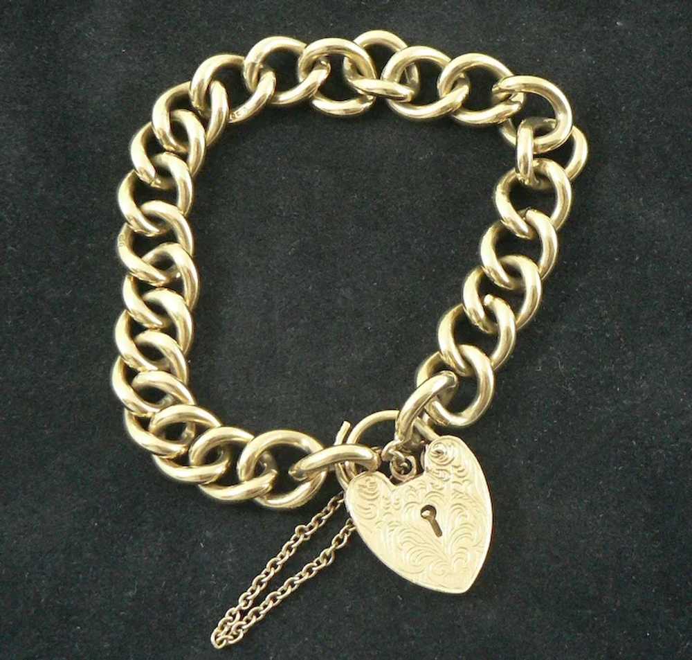 9 Carat Gold Padlock Heart Gate Curb Link Bracelet - image 2