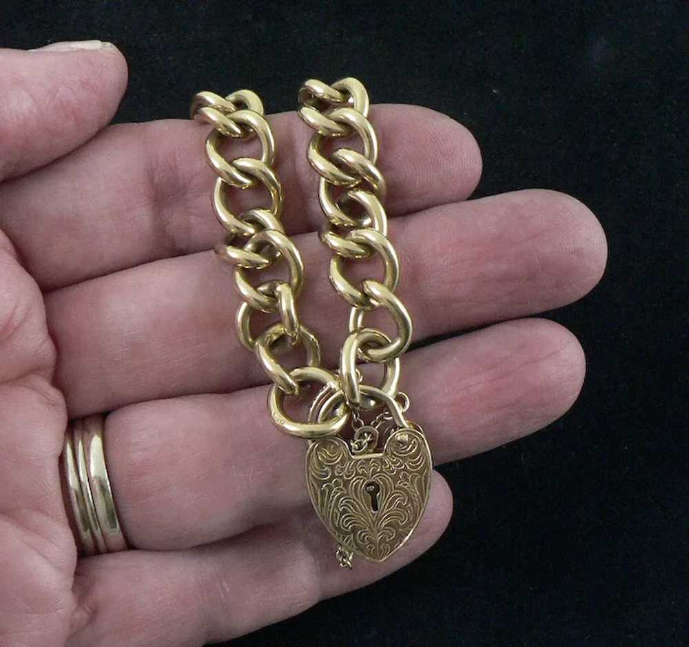 9 Carat Gold Padlock Heart Gate Curb Link Bracelet - image 3