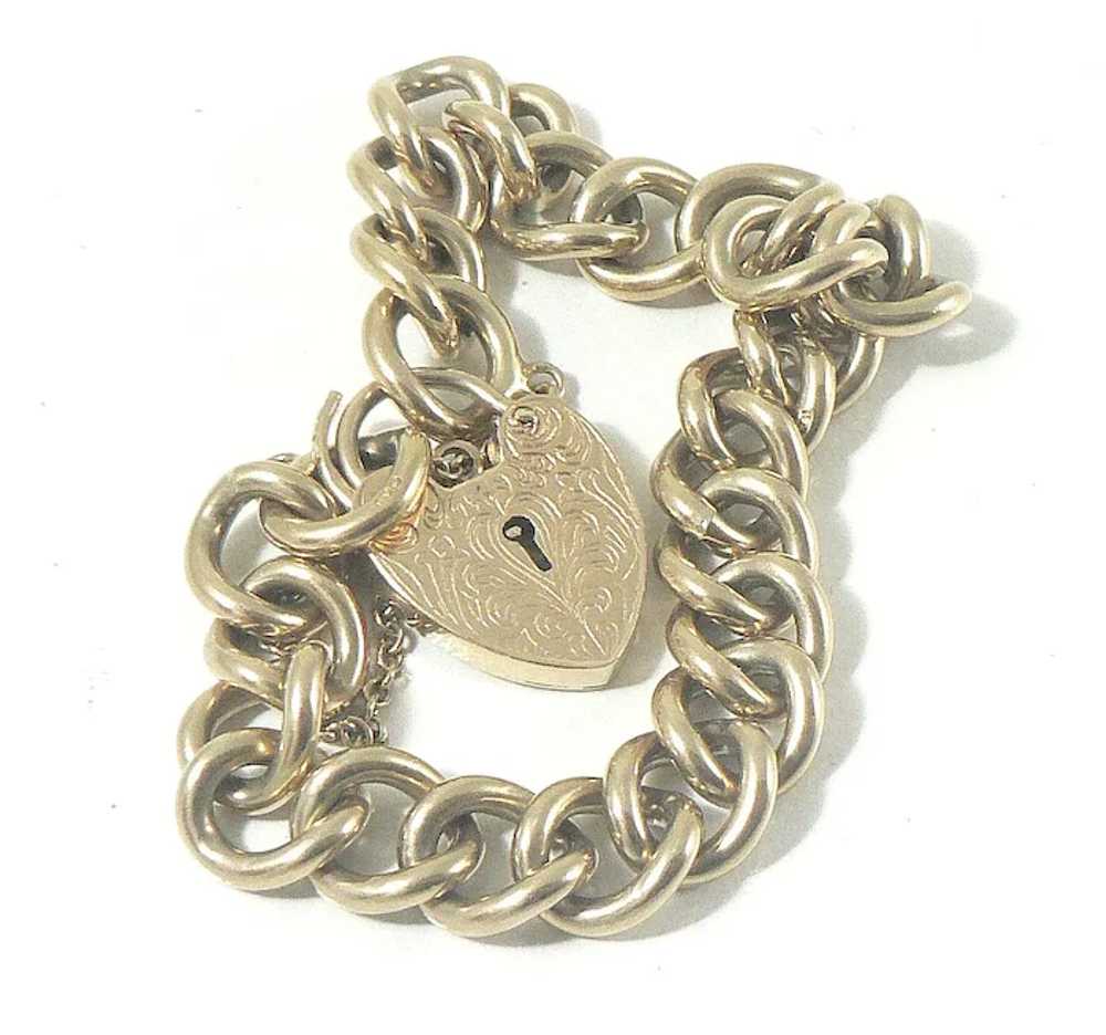 9 Carat Gold Padlock Heart Gate Curb Link Bracelet - image 5