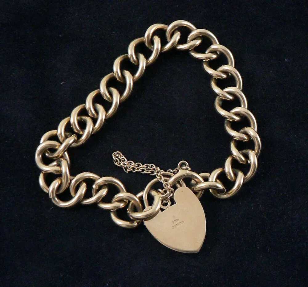 9 Carat Gold Padlock Heart Gate Curb Link Bracelet - image 6