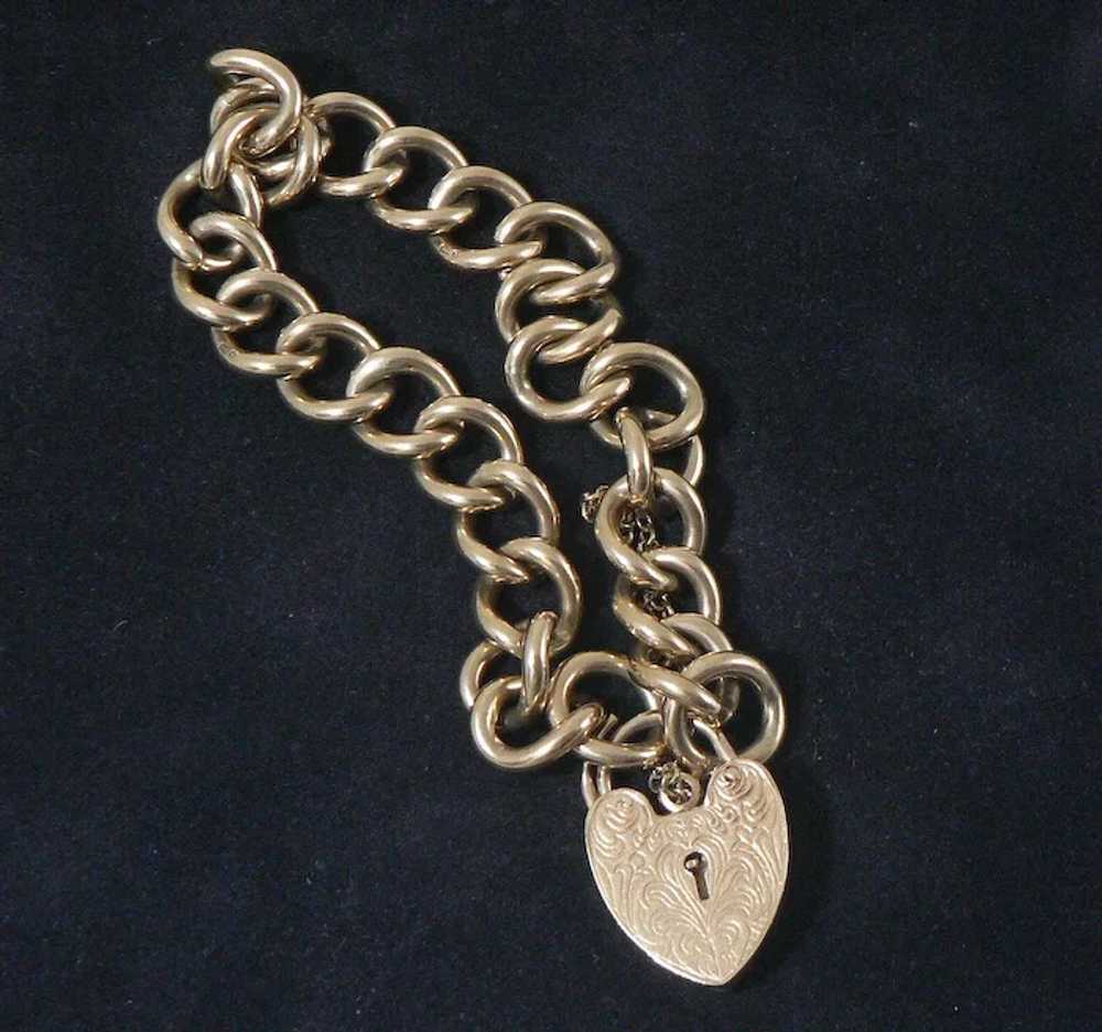 9 Carat Gold Padlock Heart Gate Curb Link Bracelet - image 7