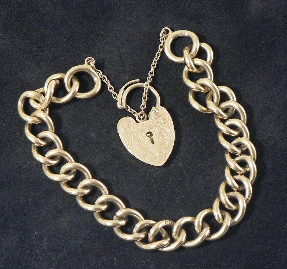 9 Carat Gold Padlock Heart Gate Curb Link Bracelet - image 8