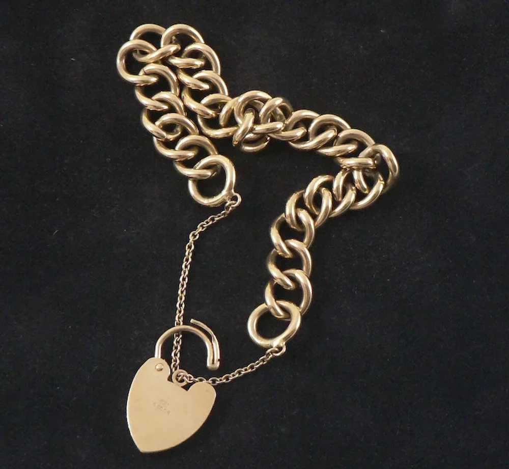 9 Carat Gold Padlock Heart Gate Curb Link Bracelet - image 9