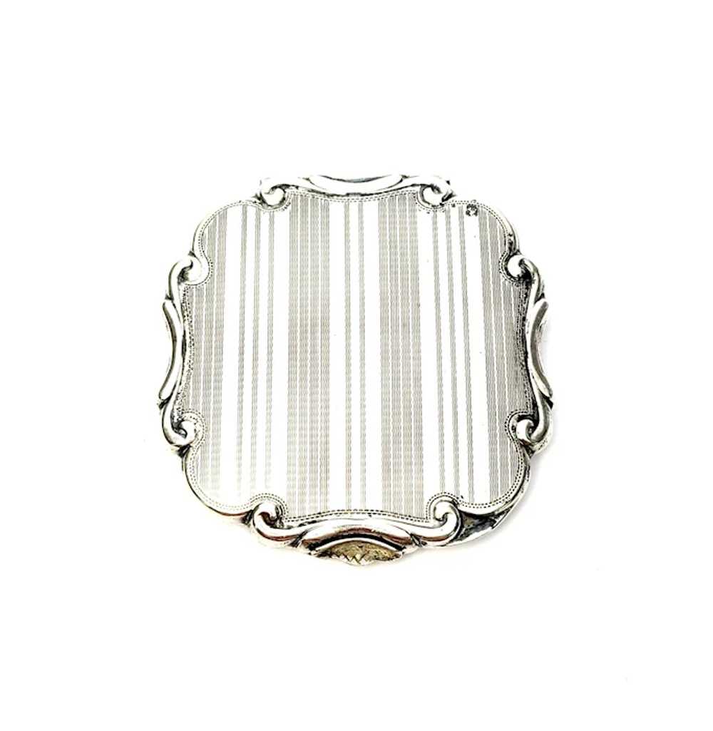 Vintage 900 Silver Floral and Stripe Etched Compa… - image 2