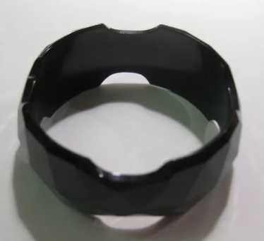 Black Bakelite Bracelet Carved Faceted - image 1