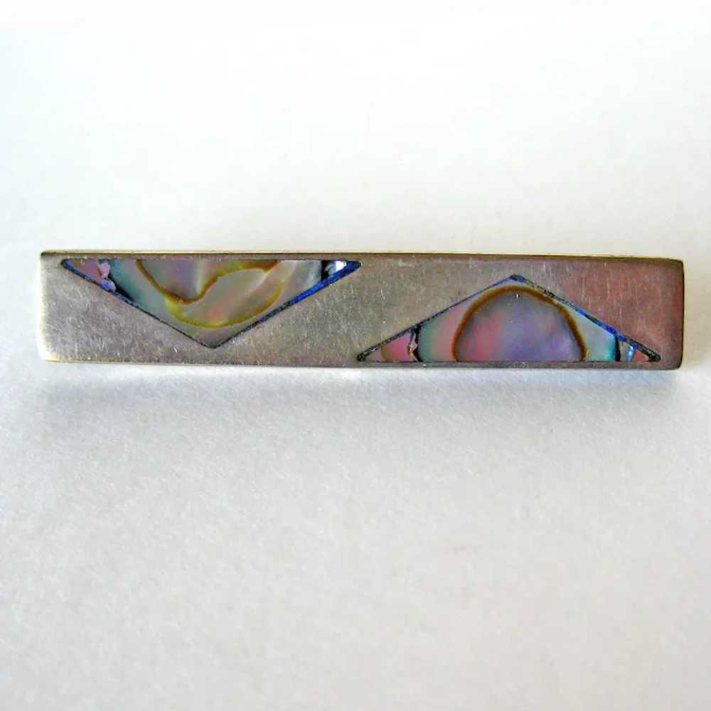 Vintage Taxco Sterling and Abalone Tie Bar Jewelr… - image 3